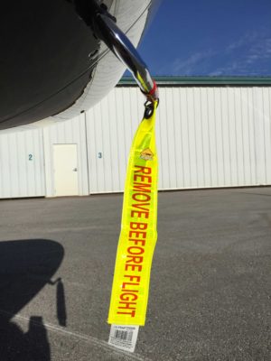 Plane Sights PS58PTP0508 Pitot Tube Cover with vented 5/8” plug and high-visibility lime green reflective Remove-Before-Flight streamer