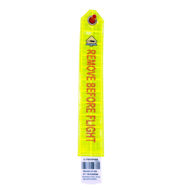 Bright yellow reflective streamer with digitally printed lettering attached to a secure-fit stall warning plug